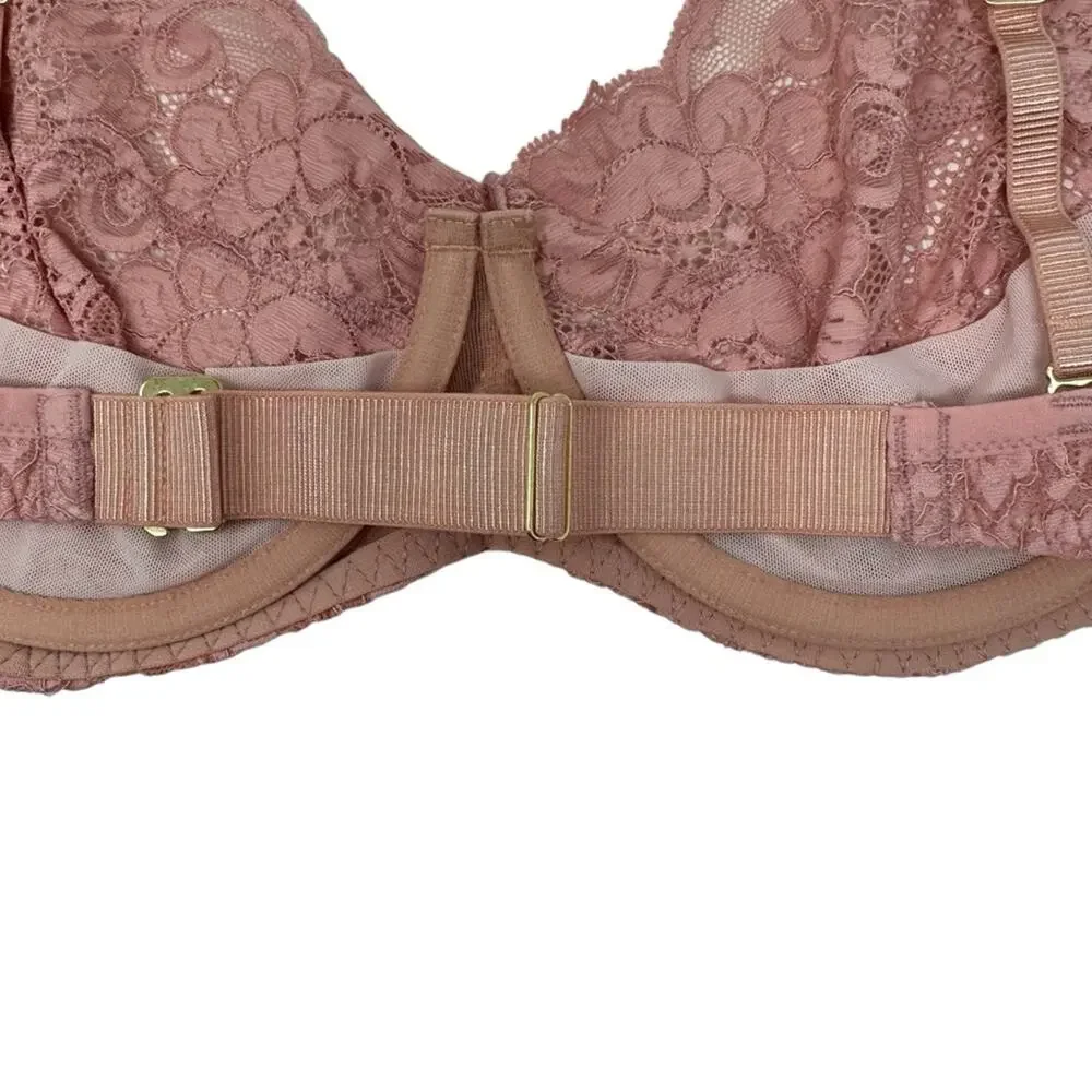 We Are HAH‎ Hook Up Balconette Bra Size DD Band 32-40 Lace Dusty Rose Underwire